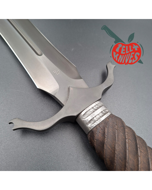 Michal Komorovsky Hunting Dagger Sleipner steel black DLC coating Wenge wood handle black leather sheath