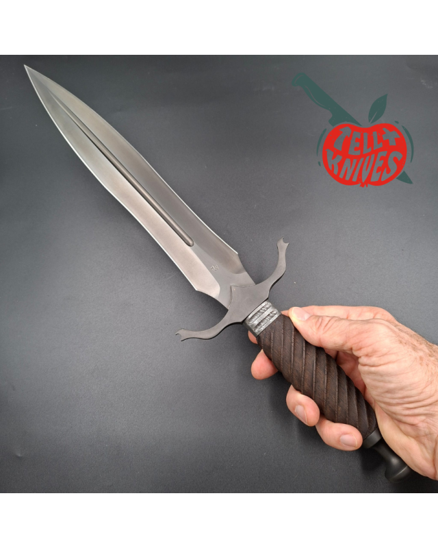 Michal Komorovsky Hunting Dagger Sleipner steel black DLC coating Wenge wood handle black leather sheath