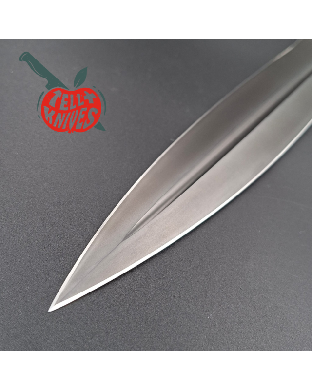 Michal Komorovsky Hunting Dagger Sleipner steel black DLC coating Arizona Ironwood handle brown leather sheath