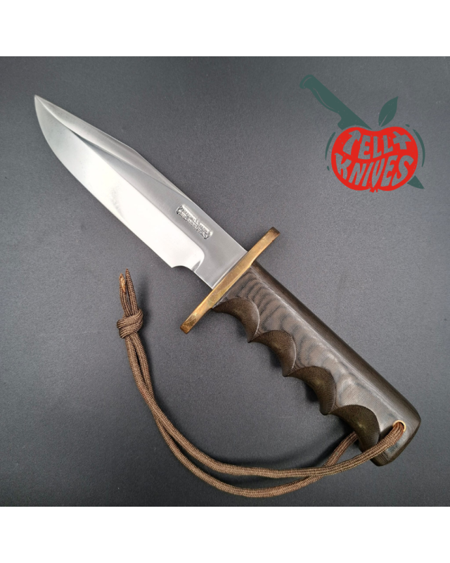 Randall Made Knives Vintage 70ies Model 15 Airman forged carbon steel brown micarta four fingers grip handle brass guard
