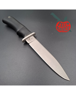 Blackjack Knives Model AWAC fixed blade knife Sandvik 12C27 Stainless Steel blade black micarta handle black leather she