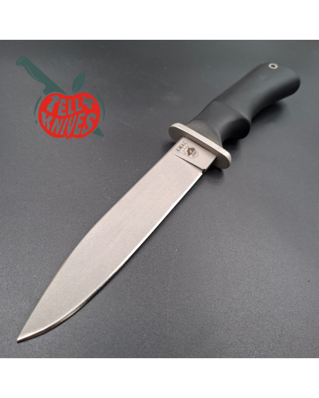 Blackjack Knives Model AWAC fixed blade knife Sandvik 12C27 Stainless Steel blade black micarta handle black leather she