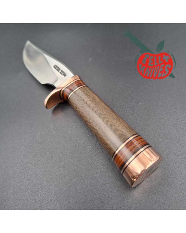 Randall Made Knives Model 27 Mini Copper forged stainless steel green micarta and stacked leather handle copper guard an