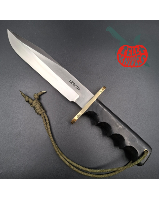 Randall Made Knives 1999 Model 14 - 7.5 full tang forged carbon steel brass guard black micarta handle brown leather she