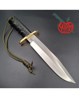 Randall Made Knives 1999 Model 14 - 7.5 full tang forged carbon steel brass guard black micarta handle brown leather she