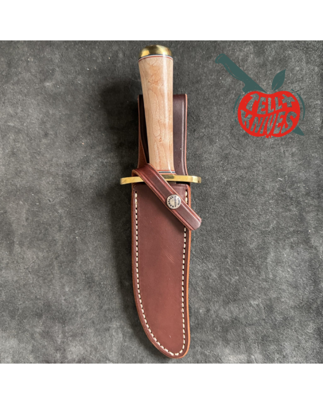 Randall Made Knives Model 12 - 6 Little Bear forged carbon steel concave shape Maple wood handle Forward curved brass hilt
