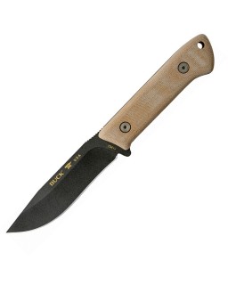BUCK Knives Compadre Camp Knife full tang 5160 carbon steel blade black cerakote finish micarta handle black leather sheath