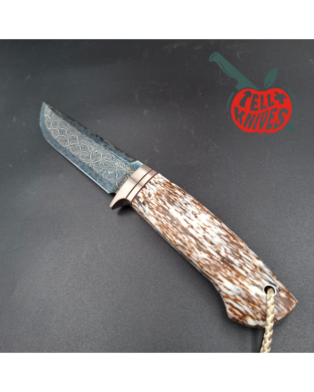 Sergey Shidlovskiy Custom Knives Model YETI Mosaic Damascus blue blade white epoxy stabilized oak wood handle