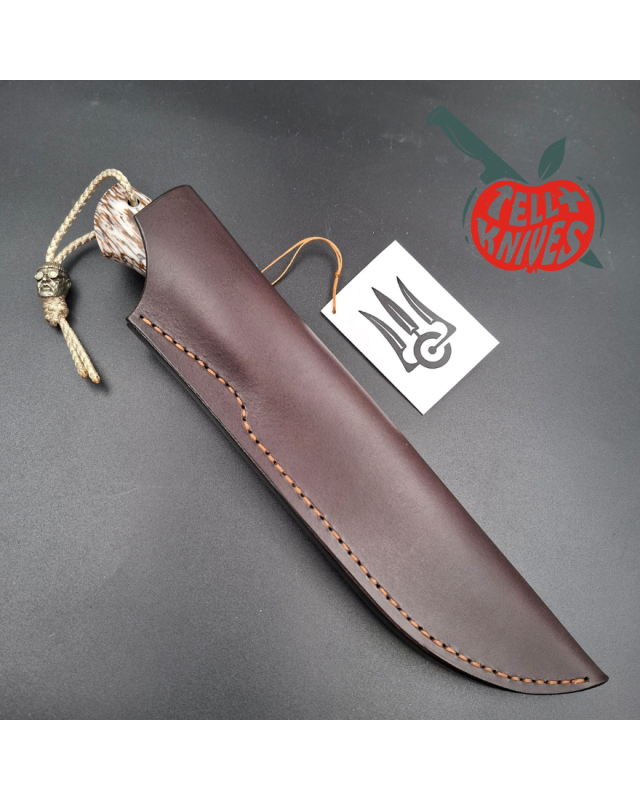 Sergey Shidlovskiy Custom Knives Model YETI Mosaic Damascus blue blade white epoxy stabilized oak wood handle