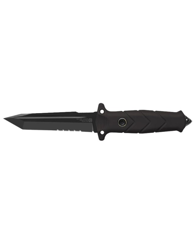 TB Outdoor Le Vengeur Tanto serrated fixed blade MOX steel black finish PA6 handle black kydex sheath