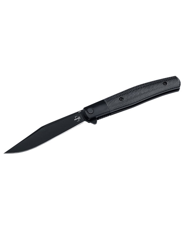 Boker Plus Modern Stockmann Folding Knife Nitro-V stainless steel blackwash finish blade black micarta handle
