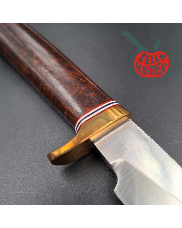 Randall Made Knives Model 26 - 4 Pathfinder stainless steel burl wood handle brass guard and pommel