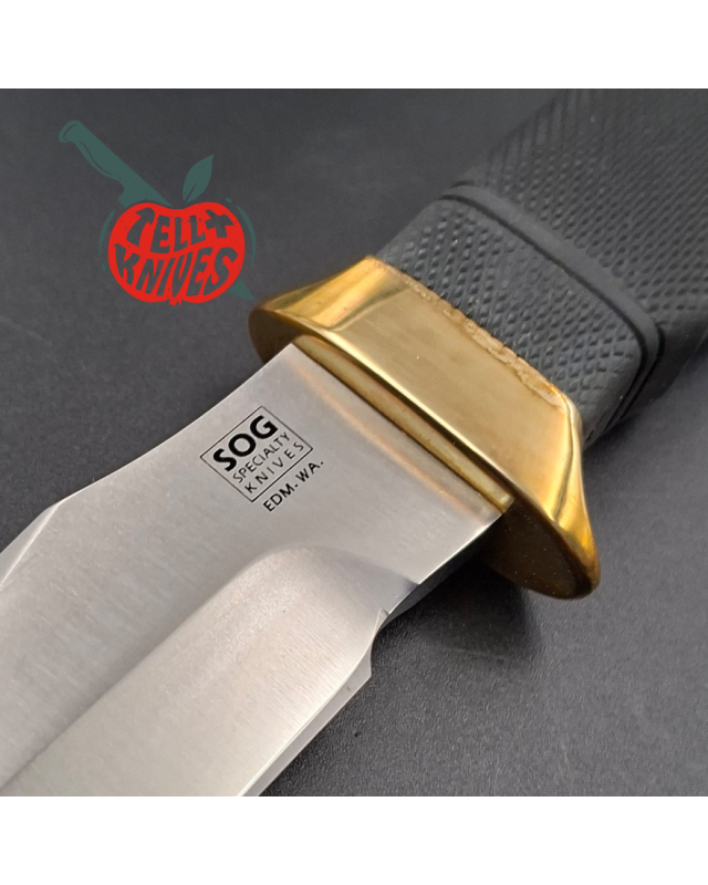 SOG Tech I 1986-88 SEKI JAPAN SK5 carbon steel blade satin finish brass guard Kraton handle Cordura sheath