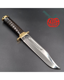 Jean Tanazacq 1990 Modèle USMC acier 440C forgé finition miroir garde laiton manche micarta étui cuir