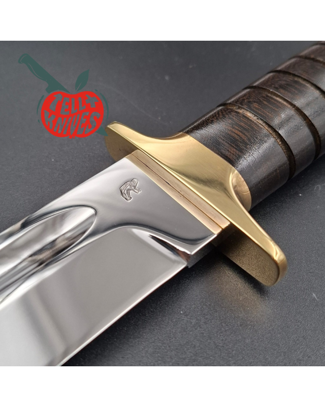 Jean Tanazacq 1990 Modèle USMC acier 440C forgé finition miroir garde laiton manche micarta étui cuir