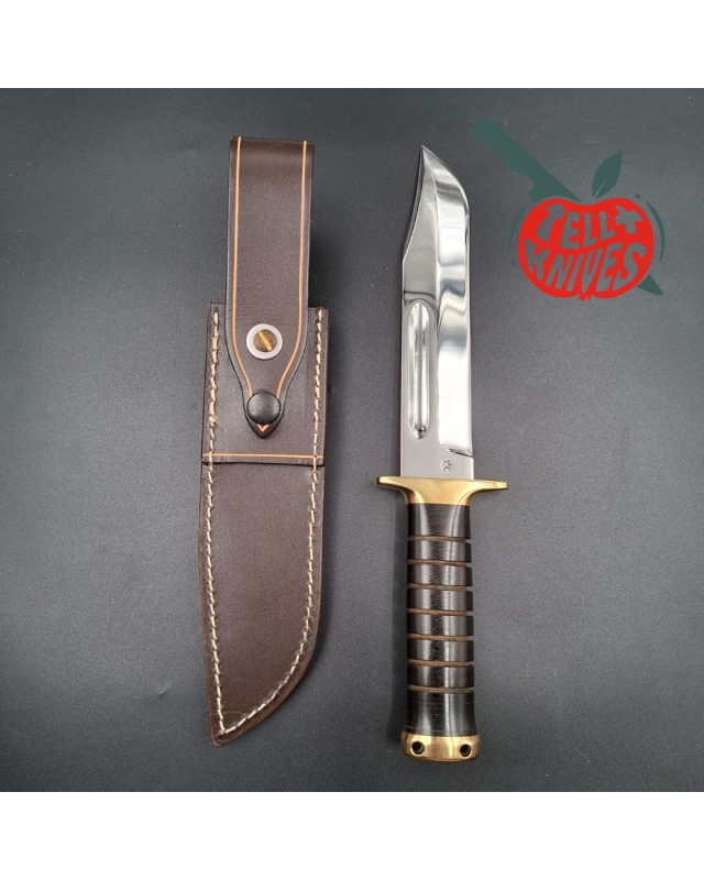 Jean Tanazacq 1990 Modèle USMC acier 440C forgé finition miroir garde laiton manche micarta étui cuir