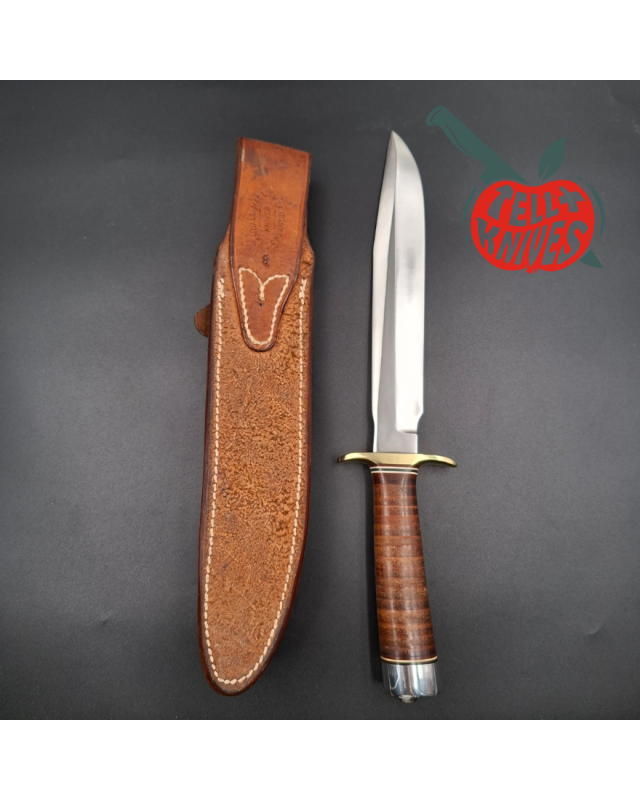 Randall Made Knives Vietnam Era Model 1-8 forged carbon steel stacked leather brown leather sheath with stone
