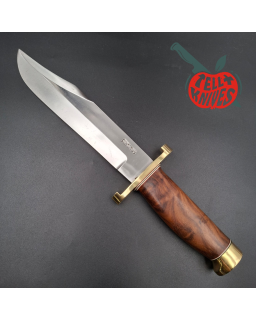 Randall Made Knives Model 12-9 Sportsman Bowie forged carbon steel walnut wood handle brass guard and pommel brown leather