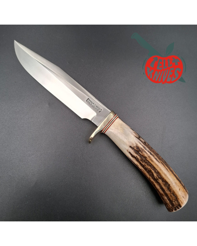 Randall Made Knives 1991 Model 5 - 6 Camp And Trail forged carbon steel stag handle nickel silver guard brown leather sheath