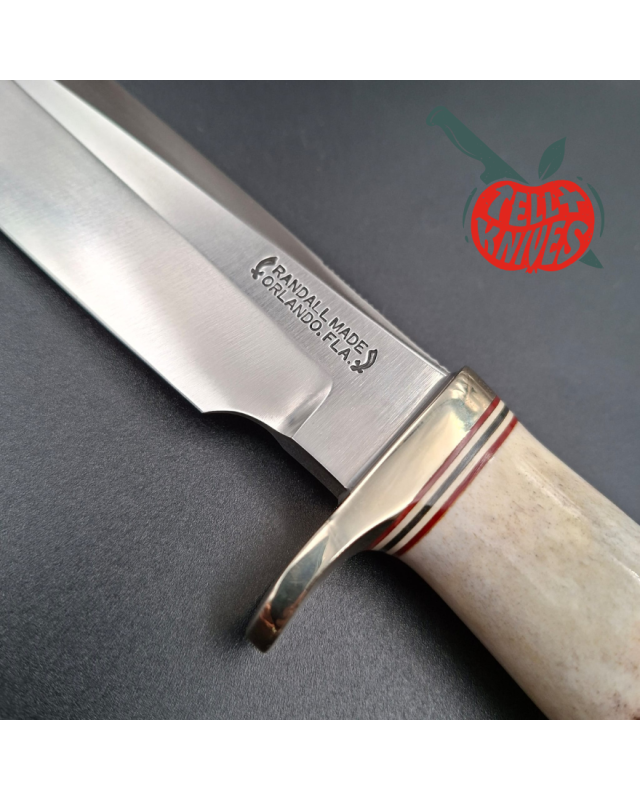 Randall Made Knives 1991 Model 5 - 6 Camp And Trail forged carbon steel stag handle nickel silver guard brown leather sheath
