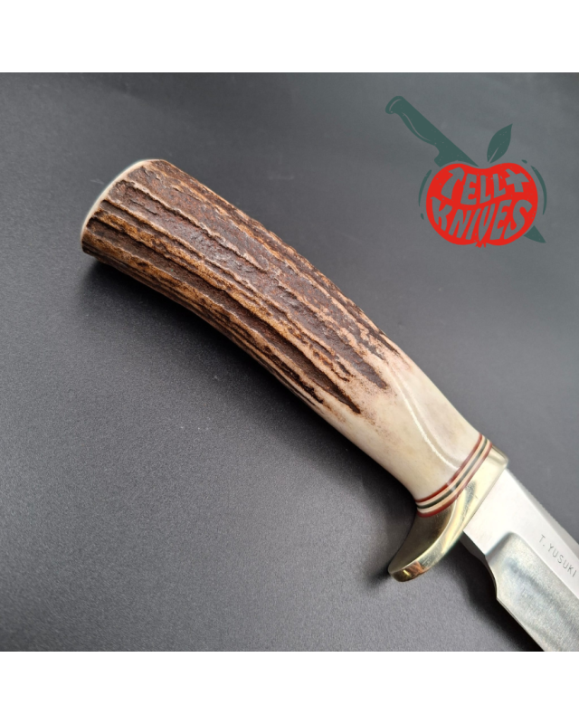 Randall Made Knives 1991 Model 5 - 6 Camp And Trail forged carbon steel stag handle nickel silver guard brown leather sheath