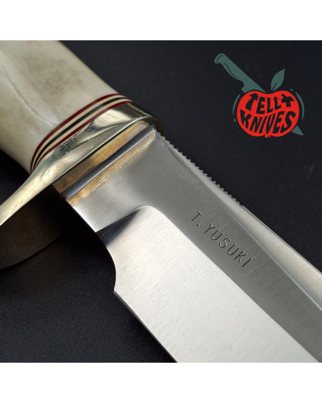 Randall Made Knives 1991 Model 5 - 6 Camp And Trail forged carbon steel stag handle nickel silver guard brown leather sheath