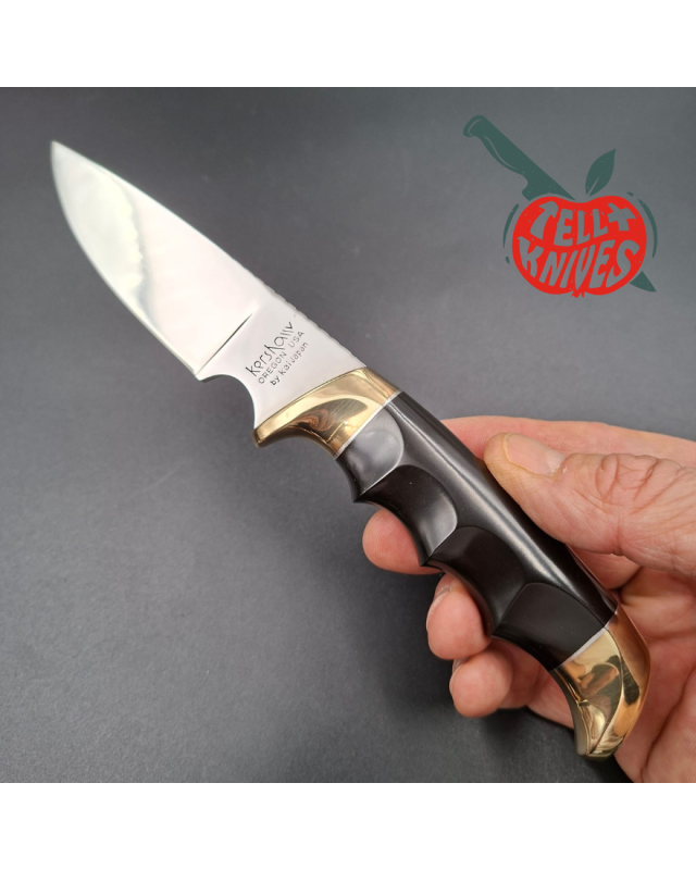 Kershaw fixed blade 1030 Hunter AUS8 stainless steel brass guard and pommel phenolic resin handle Hattori Design