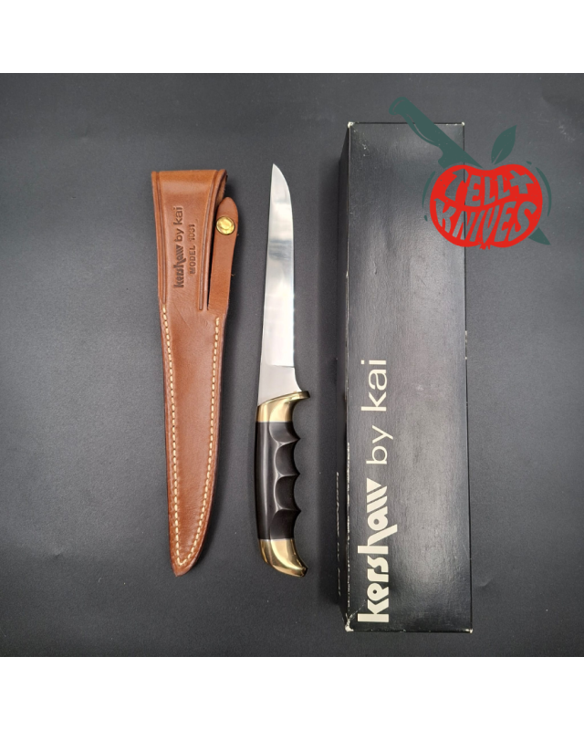 Kershaw fixed blade 1031 Fisher AUS8 stainless steel brass guard and pommel phenolic resin handle Hattori Design