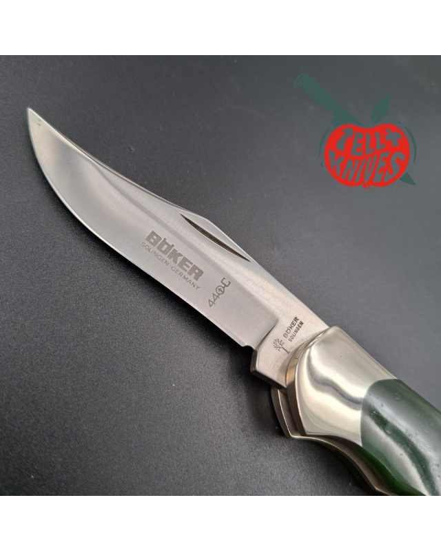 BÖKER Soligen Optima folding knife 1998 Limited Edition 440C stainless steel blade green stone handle