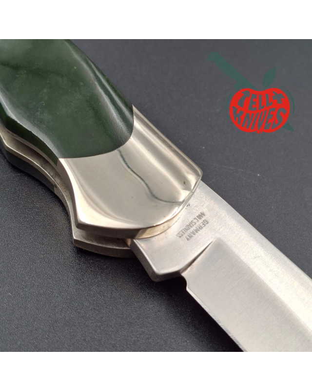 BÖKER Soligen Optima folding knife 1998 Limited Edition 440C stainless steel blade green stone handle
