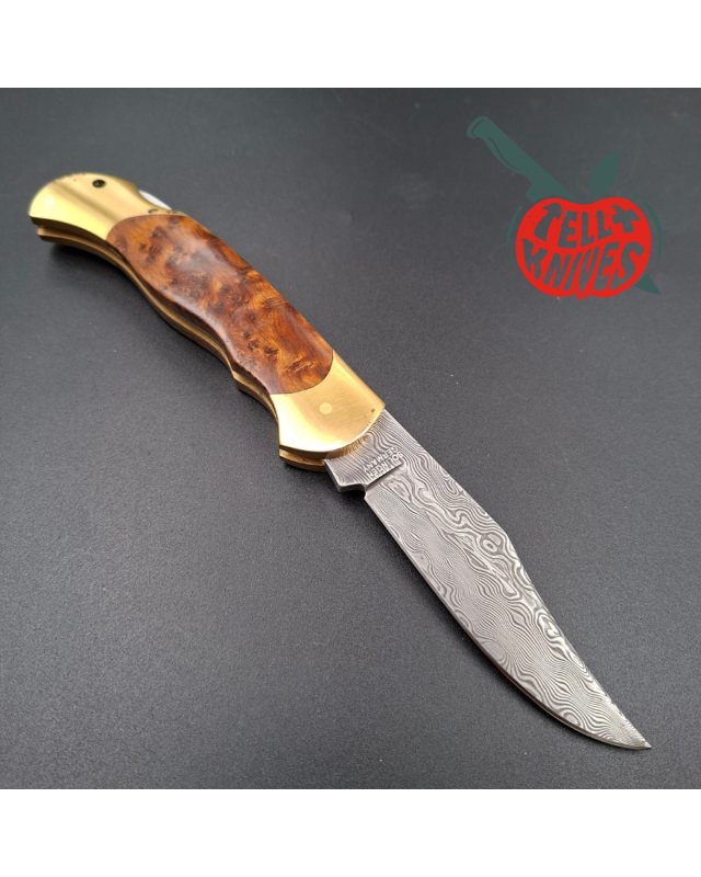 BÖKER Soligen Optima folding knife 1994 Limited Edition Damascus steel blade Thuya wood