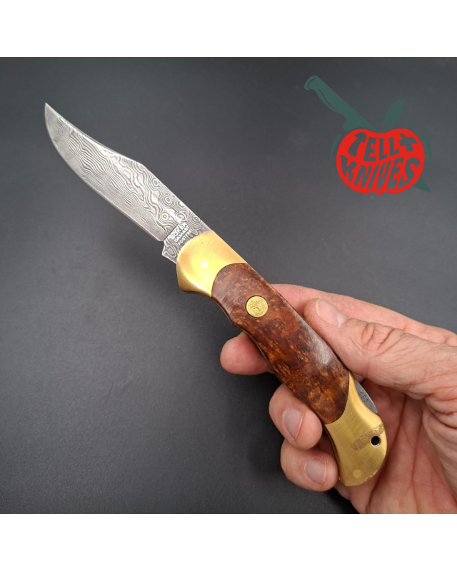 BÖKER Soligen Optima folding knife 1994 Limited Edition Damascus steel blade Thuya wood
