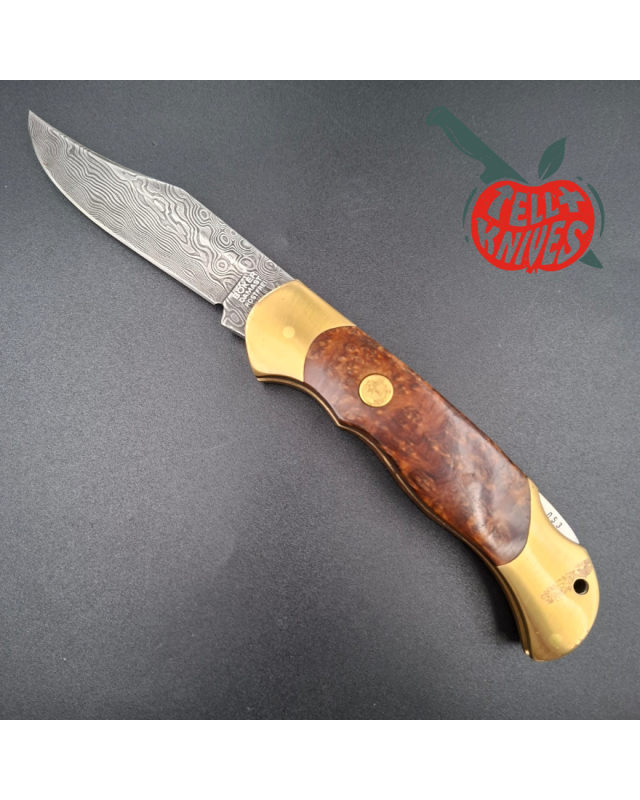 BÖKER Soligen Optima folding knife 1994 Limited Edition Damascus steel blade Thuya wood