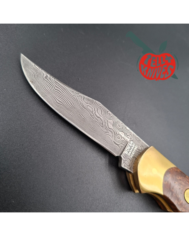 BÖKER Soligen Optima folding knife 1994 Limited Edition Damascus steel blade Thuya wood