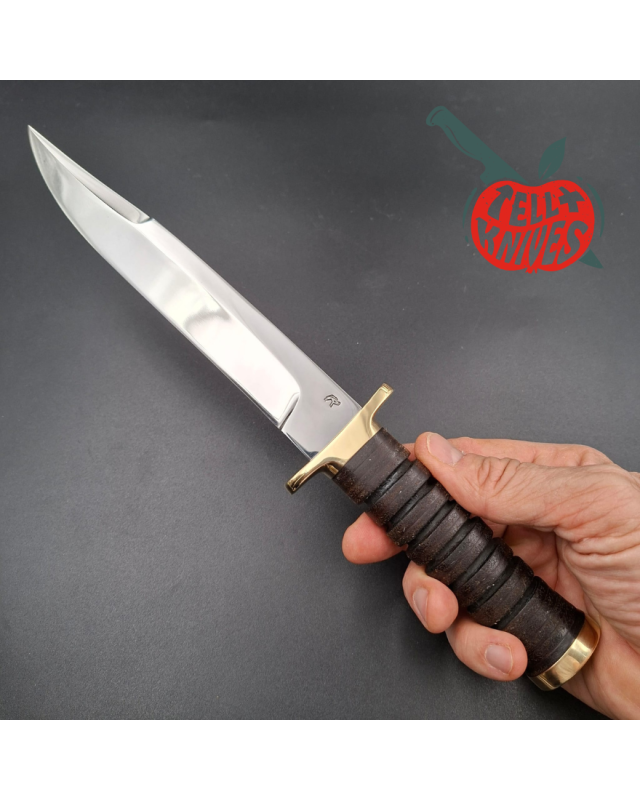 Jean Tanazacq 1989 Modèle Prairie 2 acier 440C forgé finition miroir garde laiton manche rondelles de cuir étui cuir