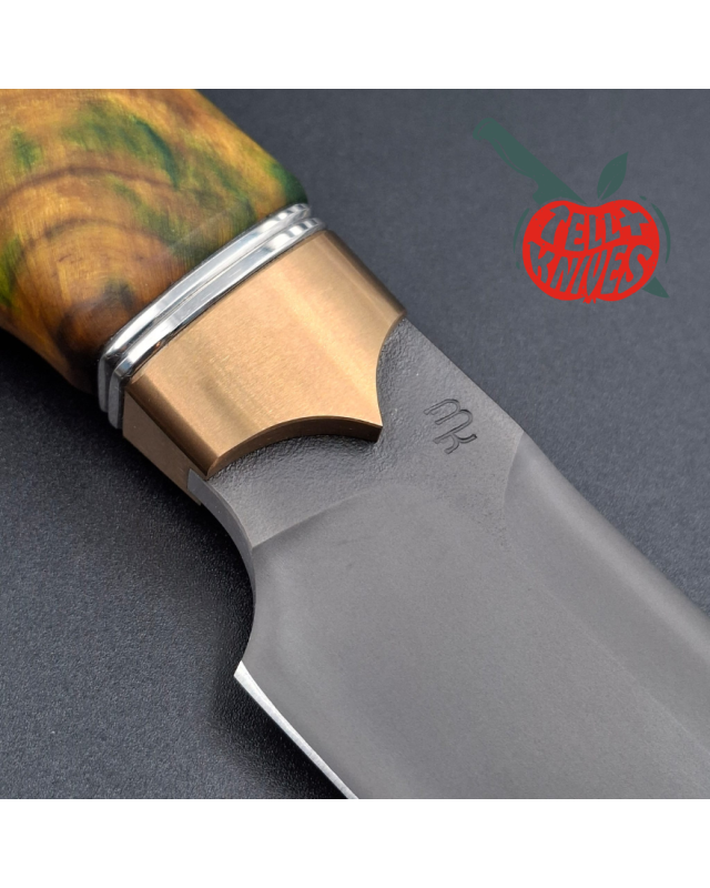 Michal Komorovsky Hunting Knife K390 steel Cryo treatment black DLC coating 62HRC stabilized maple wood handle brown lea