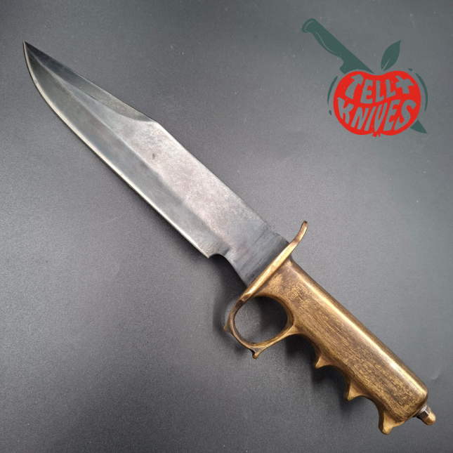 Trench Knife Custom carbon steel blade Fighting Knife Brass handle brown leather sheath