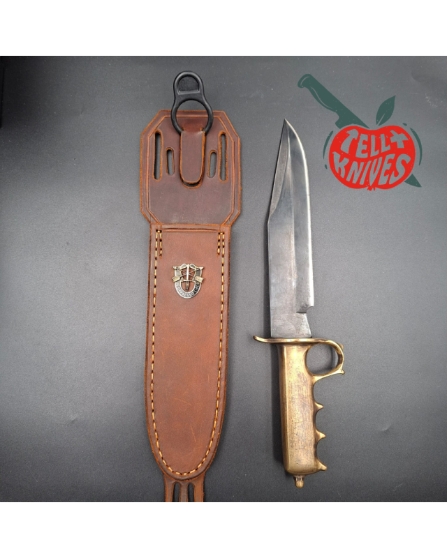 Trench Knife Custom carbon steel blade Fighting Knife Brass handle brown leather sheath