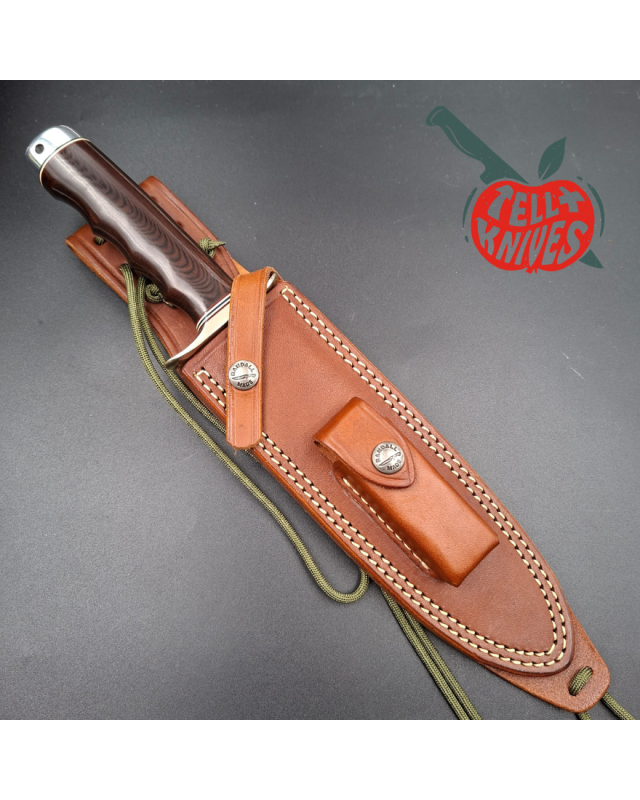 Randall Made Knives Model 14 - 7.5 forged carbon steel blade Nickel Silver guard and pommel black micarta handle brown leather