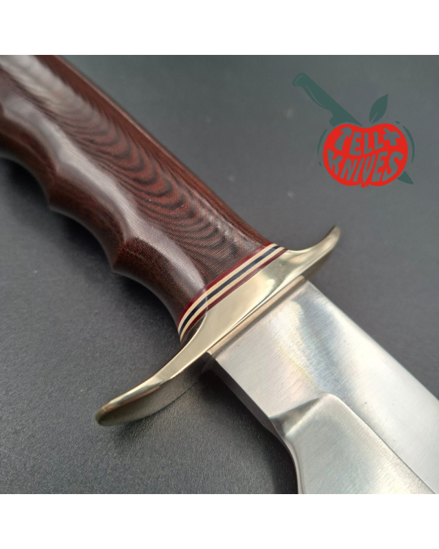 Randall Made Knives Model 14 - 7.5 forged carbon steel blade Nickel Silver guard and pommel black micarta handle brown leather