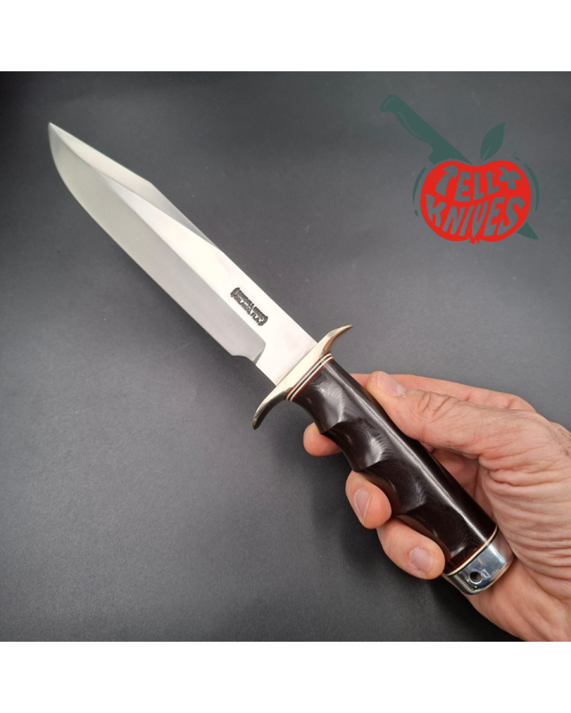 Randall Made Knives Model 14 - 7.5 forged carbon steel blade Nickel Silver guard and pommel black micarta handle brown leather