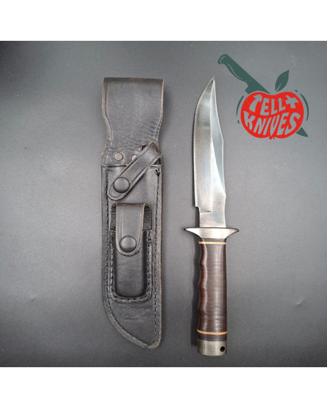 SOG S1 5th Special Forces Group Vietnam unblued SK5 carbon steel blade stacked leather handle black leather sheath