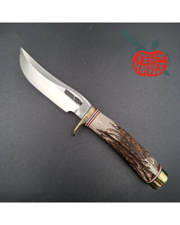 Randall Made Knives 2001 Model Mini 3 forged stainless steel stag handle brass guard brown leather sheath Nr.1188
