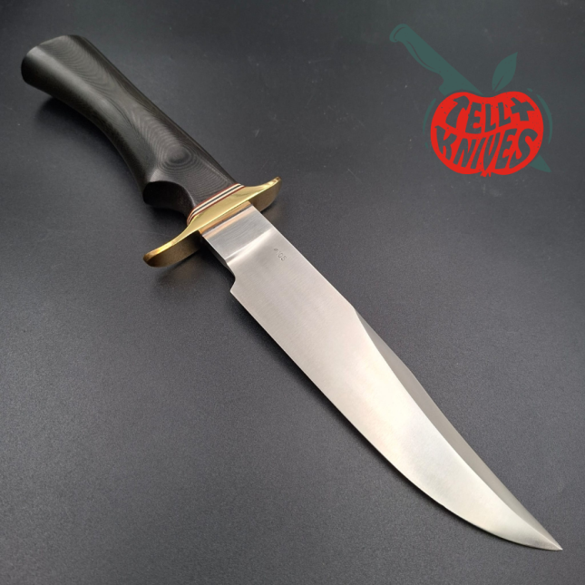 Randall Made Knives Nordic Knives Special Bowie forged stainless steel brass guard black micarta handle brown leather sheath