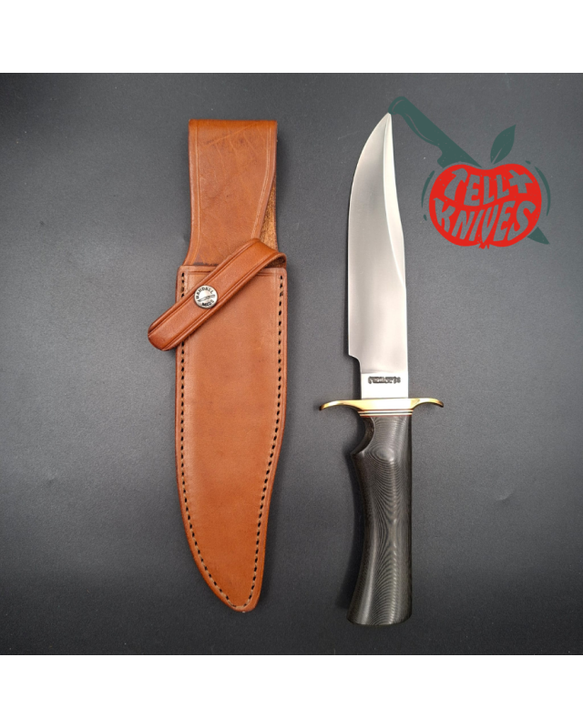 Randall Made Knives Nordic Knives Special Bowie forged stainless steel brass guard black micarta handle brown leather sheath