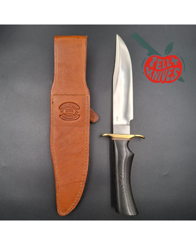 Randall Made Knives Nordic Knives Special Bowie forged stainless steel brass guard black micarta handle brown leather sheath