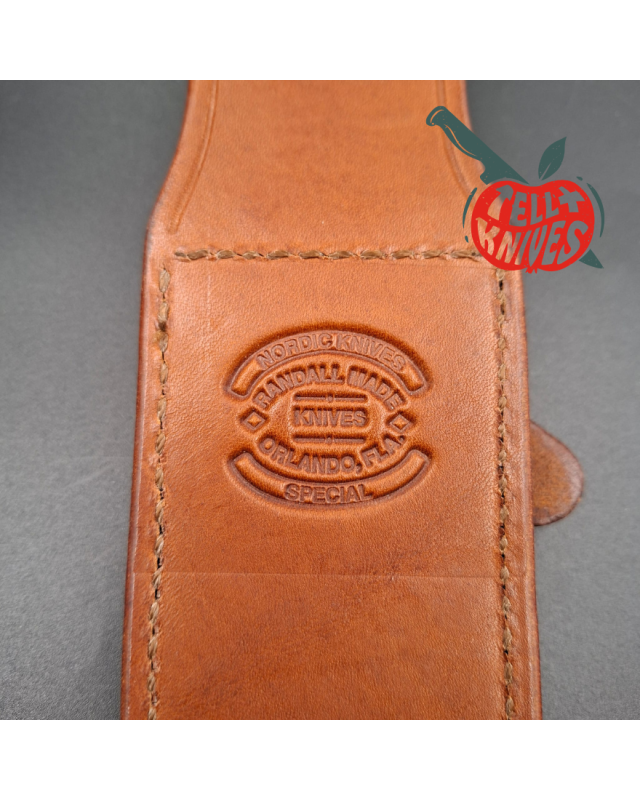 Randall Made Knives Nordic Knives Special Bowie forged stainless steel brass guard black micarta handle brown leather sheath