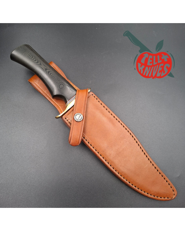 Randall Made Knives Nordic Knives Special Bowie forged stainless steel brass guard black micarta handle brown leather sheath