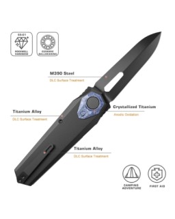 Remette Infinite Power  M390 steel black DLC finish blade black titanium handle Timascus inlay Dagger blade Manual Opening