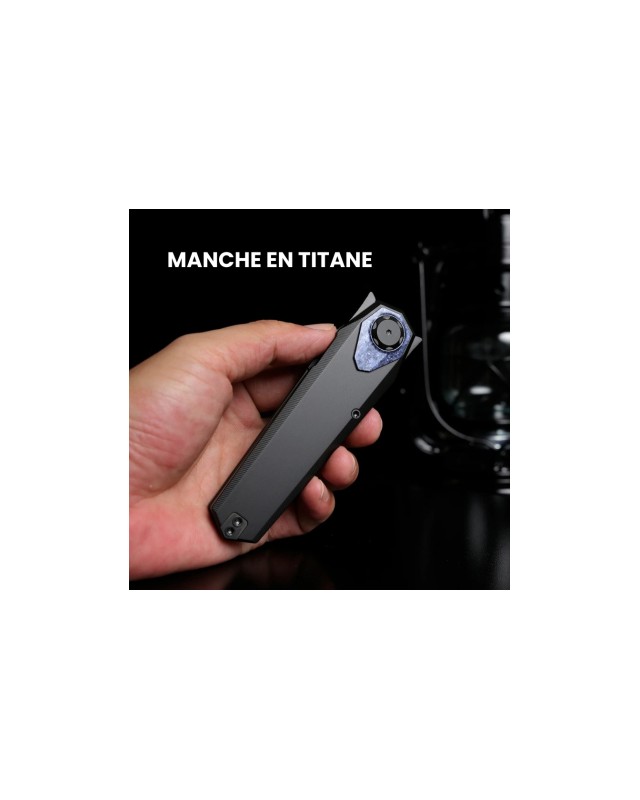 Remette Infinite Power  M390 steel black DLC finish blade black titanium handle Timascus inlay Dagger blade Manual Opening